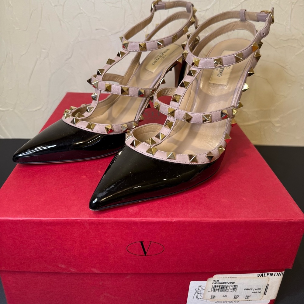 Valentino Black and Cream Studded Heels